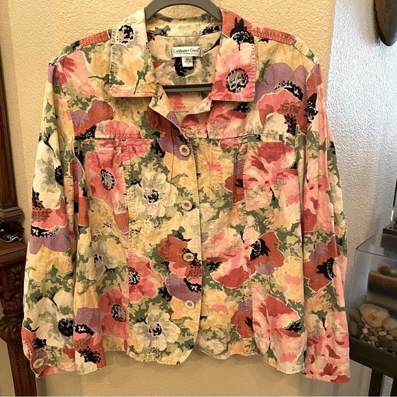 COLDWATER CREEK Women Pastel Floral Linen Silk Button Light Jacket Size 2X Plus - Picture 1 of 8